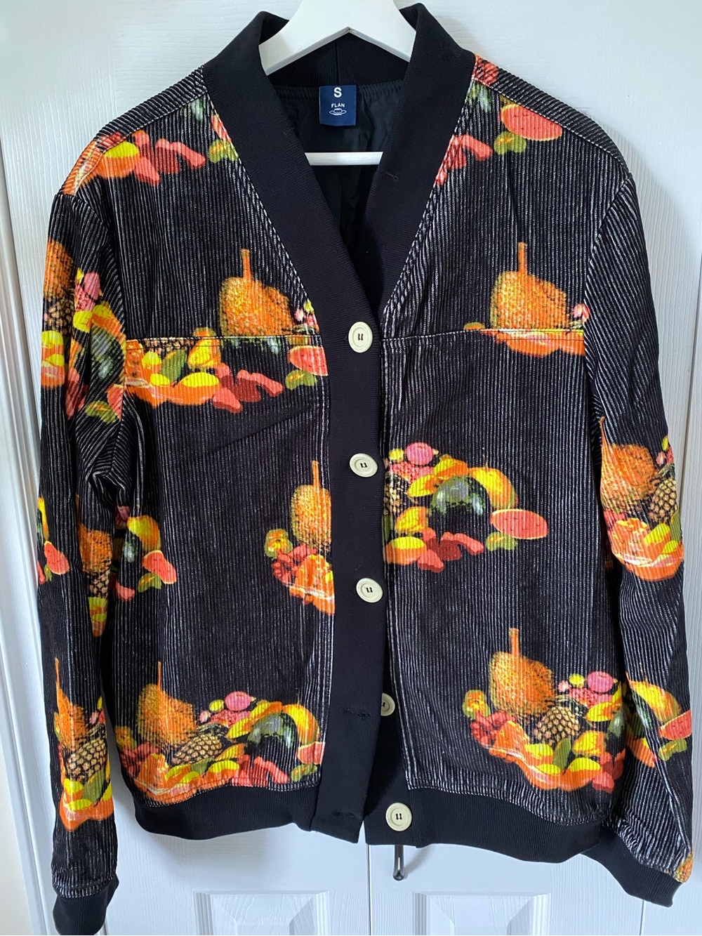 FLAN Labs Brooklyn NY Indie Designer Fruit Bowl 100% cotton Corduroy coat Size S